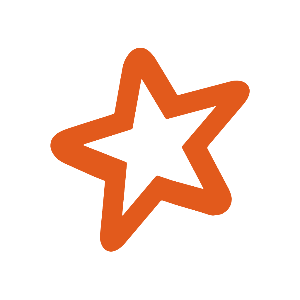 Sternsymbol in leuchtendem Orange auf grauem Hintergrund, das einen positiven Eindruck oder eine Auszeichnung symbolisiert.