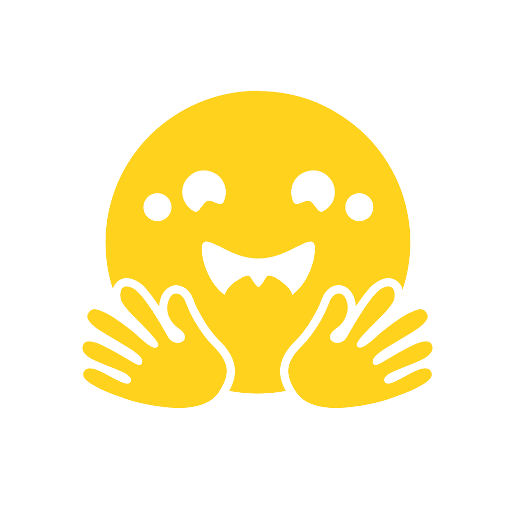 Gelbes Emoji mit einem lächelnden Gesicht, das zwei Hände ausstreckt, als Zeichen der Freude oder Unterstützung.