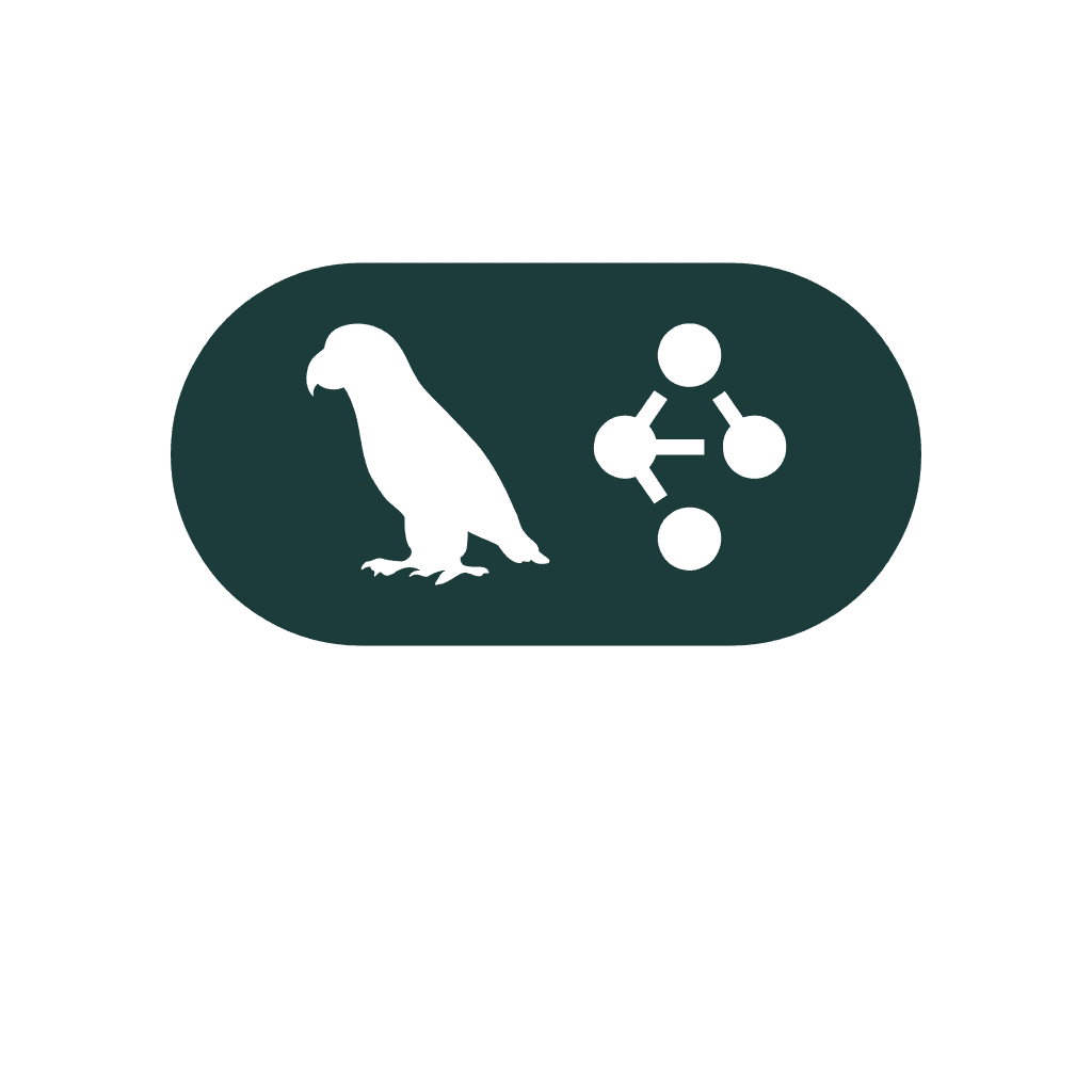„Icon mit einem stilisierten Papageien und einem Symbol für das Teilen von Inhalten, das auf die Funktion zum Teilen von Informationen hinweist.“