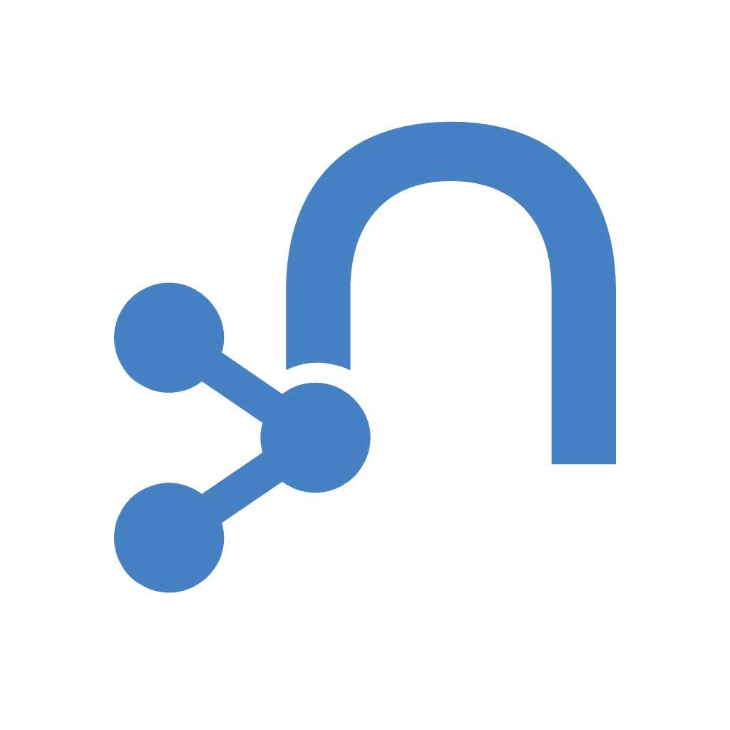 Symbol, das eine Verbindung und das Teilen von Informationen darstellt, dargestellt durch zwei Kreise und eine gebogene Linie.