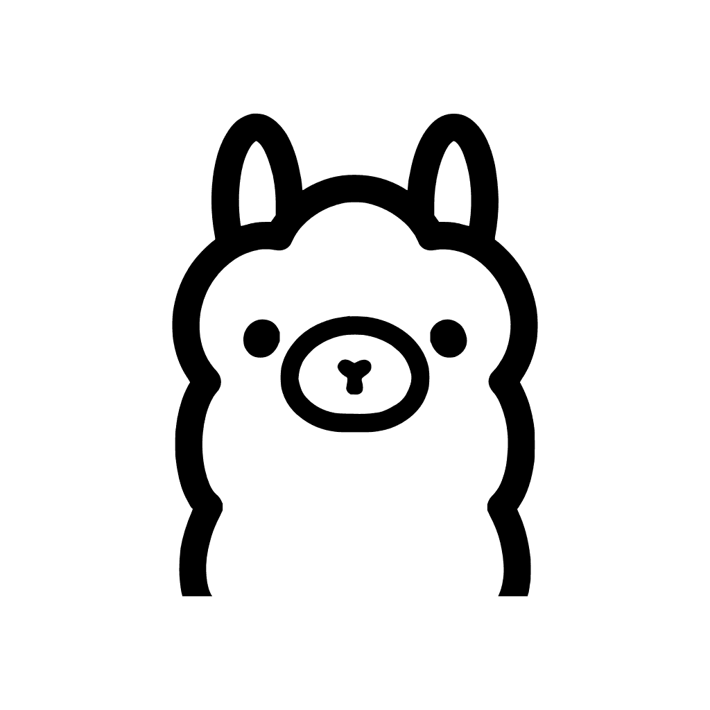 „Stilisiertes Icon eines Lamas, das freundlich in die Kamera blickt und ein einfaches, niedliches Design aufweist.“