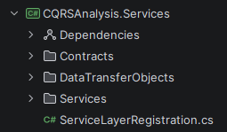 Services project structure shown in Rider