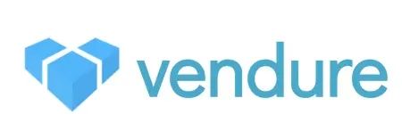 Logo von Vendure mit stilisiertem blauen Würfel.