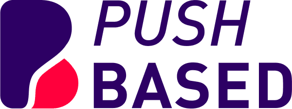 PUSH BASED Logo in lila und rot, das moderne Technologie und Innovation symbolisiert.