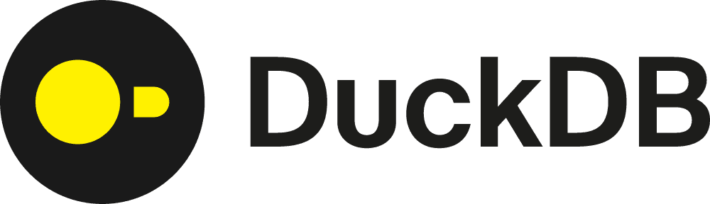 „Logo von DuckDB mit stilisiertem gelbem Erkennungsmerkmal und schwarzem Text.“