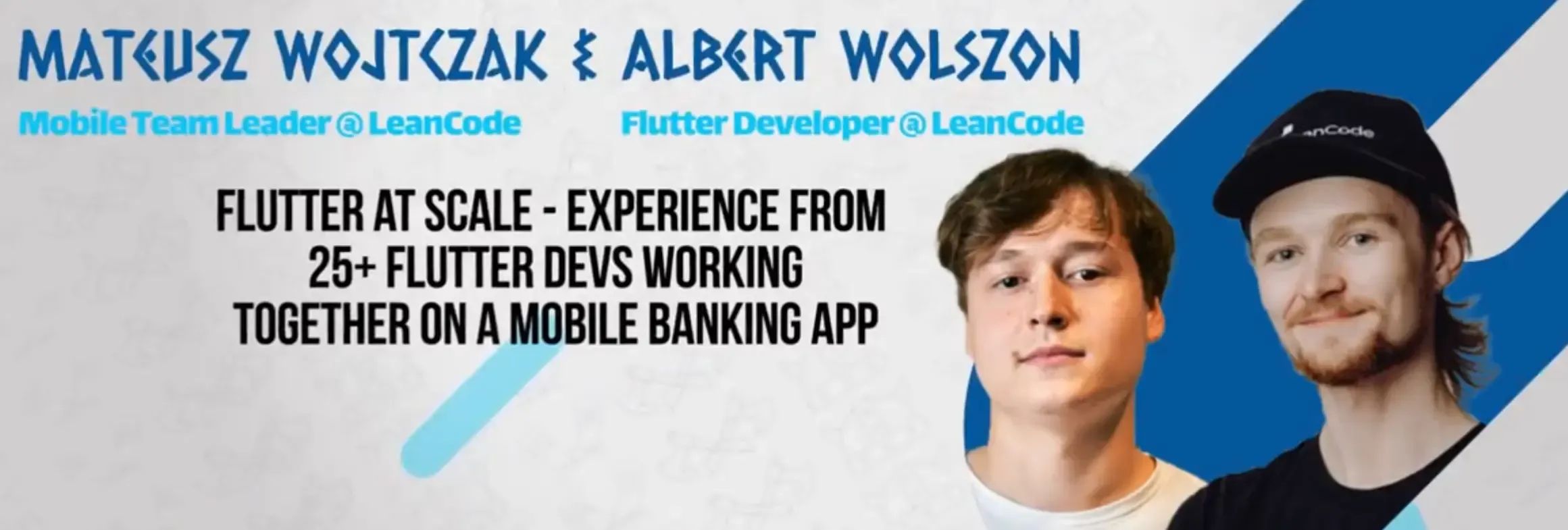 Banner which is promoting Flutter at scale with Metes Wojtczak and Albert Wolszon