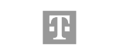 Logosymbol der Telekom, dargestellt als weißes „T“ auf grauem Hintergrund.